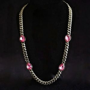 Ornate Metal Necklace With Vauxhall Pink Stones Vintage Costume Jewelry